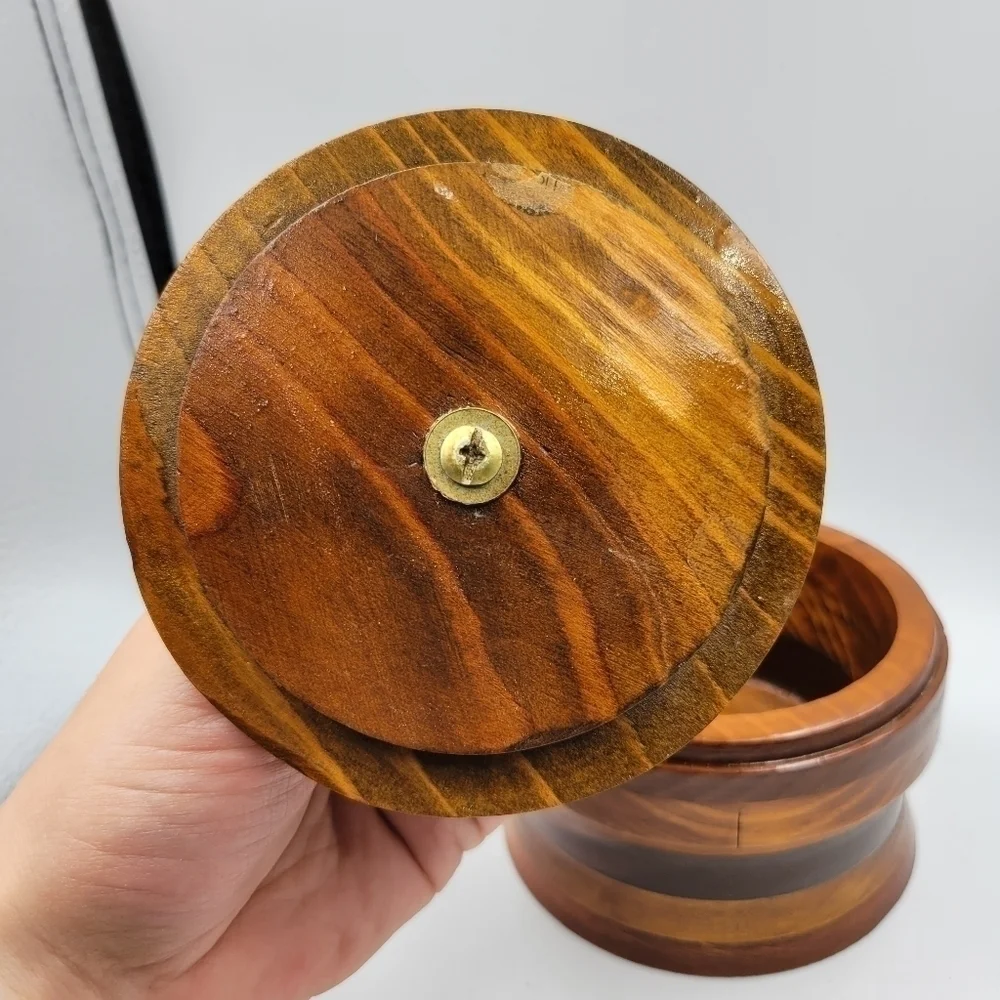 Vintage Wooden Lidded Canister Hand Crafted Kansas